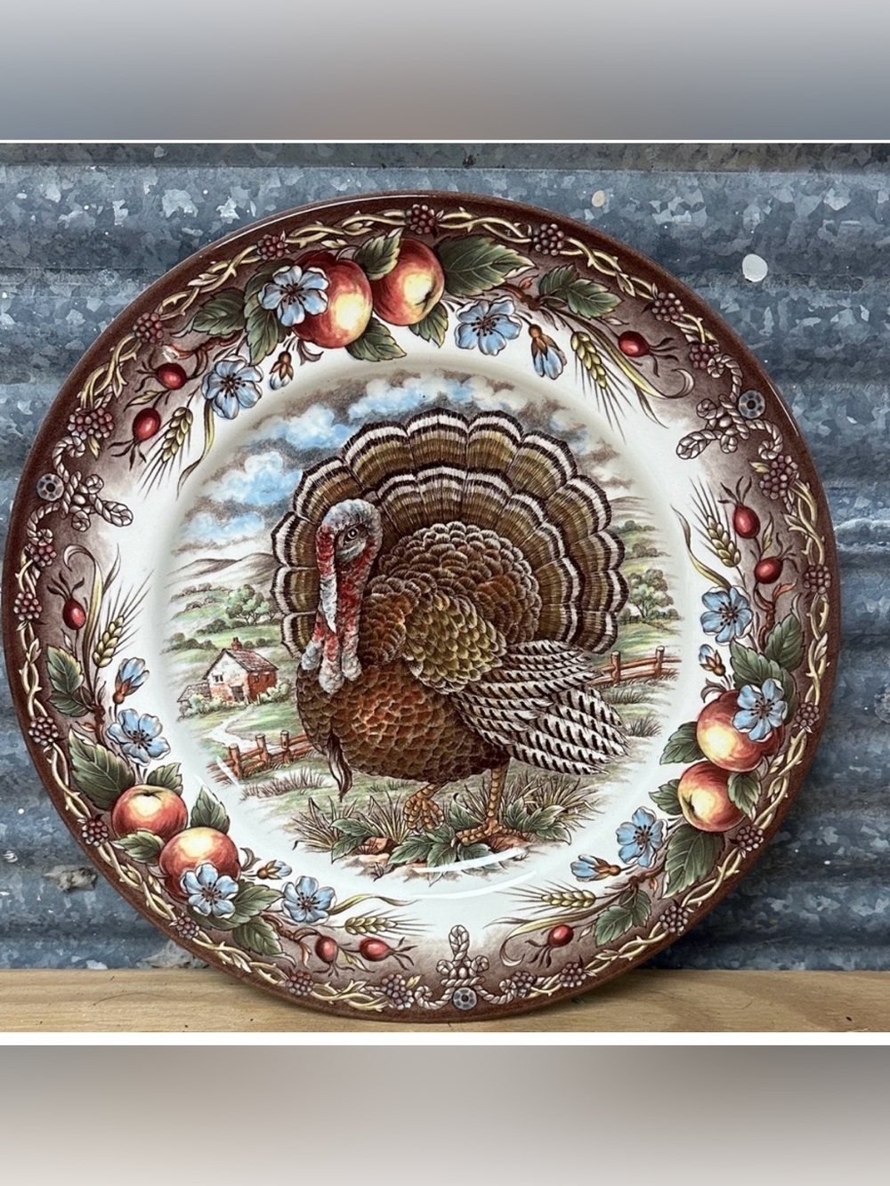 Rustic Turkey and Floral Dinner Plate Royal Stafford made in England